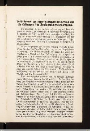 Beschränkung der Hinterbliebenenversicherung auf die Leistungen der Reichsversicherungsordnung