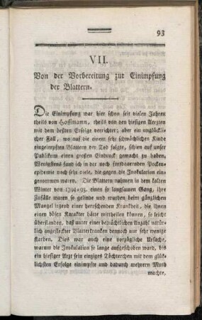 VII. Von der Vorbereitung zur Einimpfung der Blattern