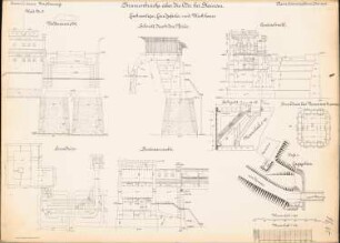 Straßenbrücke über die Oder, Steinau: Linksseitiger Landpfeiler mit Blockhaus: Lageplan 1:500, Ansichten, Grundrisse, Schnitte 1:100, 1:10