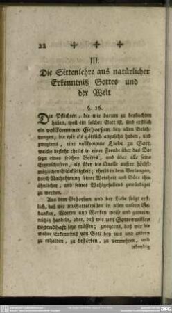 III. Die Sittenlehre aus natürlicher Erkenntniß Gottes und der Welt