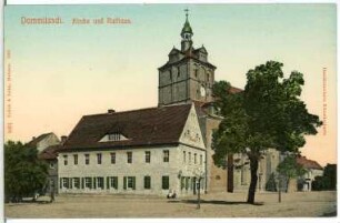 Dommitzsch. Kirche und Rathaus