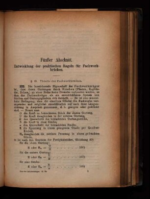 Fünfter Abschnitt. Entwicklung der praktischen Regeln für Fachwerkbrücken.