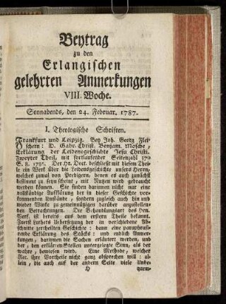 VIII. Woche. Sonnabends, den 24. Februar. 1787.