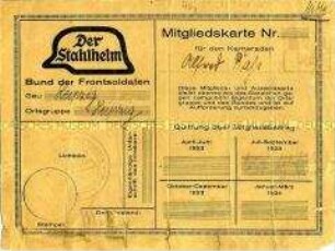 Mitgliedsausweis des Stahlhelm - Bund der Frontsoldaten