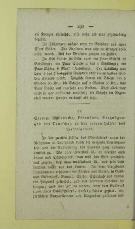 21. Sitten, Gebraeuche, Lebensart, Vergnuegungen der Teutschen in der letzten Haelfte des Mittelalters