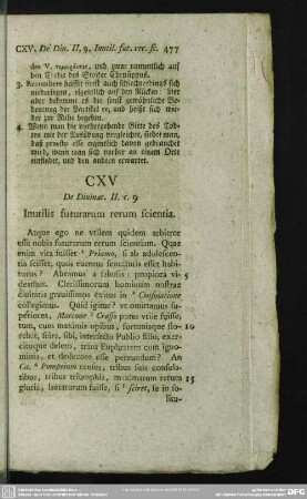 CXV De Divinat. II. c. 9 Inutilis futurarum rerum scientia