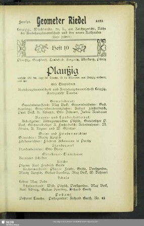 Heft 10. Plaußig, Graßdorf, Cradefeld, Seegeritz, Merkwitz, Pönitz
