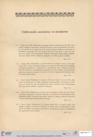 Orfèvrerie ancienne et moderne (Nr. 101 - 182)