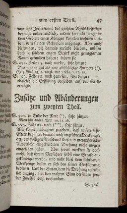 Zusätze und Abänderungen zum zweyten Theil.