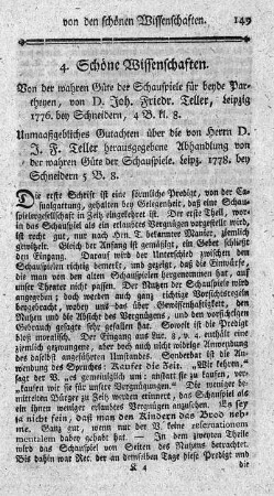 Von der wahren Güte der Schauspiele für beyde Partheyen.
