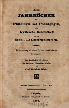Archiv für Philologie und Pädagogik. 6, 6. 1840