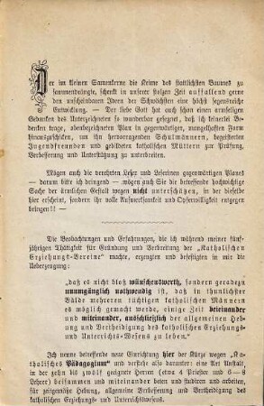 Plan für Gründung eines Katholischen Pädagogiums