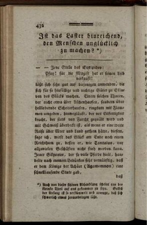 Ist das Laster hinreichend, den Menschen unglücklich zu machen?