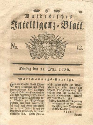 No. 12, Dinstag den 21. Merz 1786