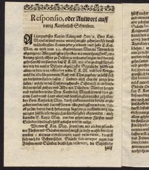 B3v-B4v, Responsio, oder Antwort auff vorig Kayserlich Schreiben