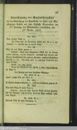 Anordnung des Gottesdienstes bei der Einweihung der Hauskirche der Heil- und Verpflegungs-Anstalt auf dem Schlosse Sonnenstein ...