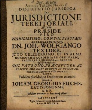 Disputatio Iuridica De Iurisdictione Territoriali