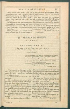 El talismán de Enrique. : Novela. Segunda parte. Carmen la huérfana de Cádiz. (Conclusión).