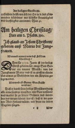 Am heiligen Christtag ...