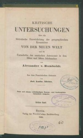 Kritische Untersuchungen... - Neue mit e. vollst. Namen- u. Sachreg. verm. Ausg. - 3. Bd