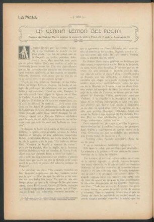 La última lección del poeta : Cartas de Rubén Darío sobre la guerra, sobre Francia y sobre Alemania