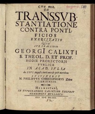 De Transsubstantiatione Contra Pontificios Exercitatio