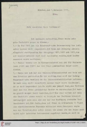 Brief von Heinrich Gwinner an Gustav Radbruch