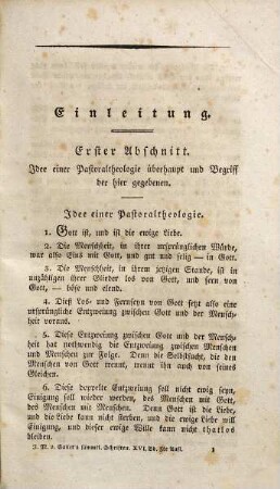 Johann Michael Sailer's sämmtliche Werke, 16. Theologische Schriften: Vorlesungen aus der Pastoraltheologie ; 1