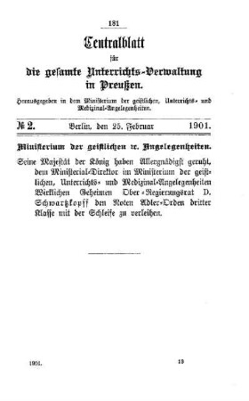 [Verleihung des Roten Adler-Ordens dritter Klasse]