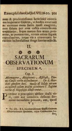II. Sacrarum Observationum Specimen.