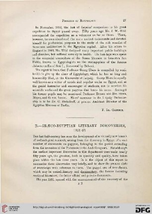 Progress of Egyptology, [2]: Graeco-Egyptian Literary Discoveries 1891-93