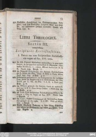 Libri Theologici. Sectio III. complectens Scriptores Ecclesiasticos.