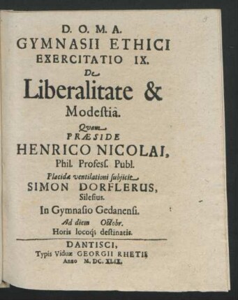 9: De Liberalitate & Modestia