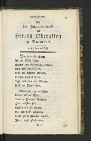 Bei der Zusammenkunst der Herren Oberalten in Barmbeck. [u. a.]