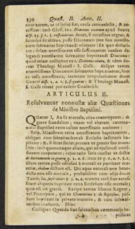 Articulus II. Resolvuntur nonnullae aliae Quaestiones de Ministro Baptismi.
