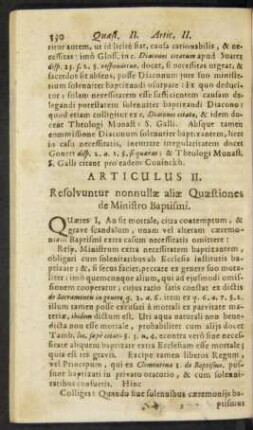 Articulus II. Resolvuntur nonnullae aliae Quaestiones de Ministro Baptismi.