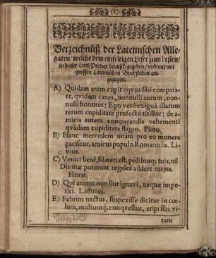 Verzeichnüß der Lateinischen Allegaten [...