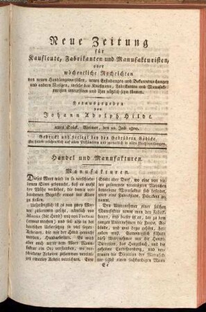 28tes Stück. Weimar, den 12. Juli 1800.