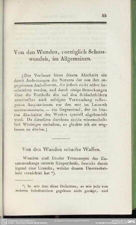 Von den Wunden, vorzüglich Schusswunden, im Allgemeinen