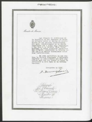 Autógrafo del Almirante M. Domecq García, Ministro de Marina