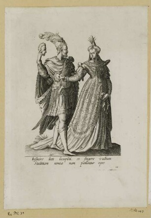 Mann und Frau mit Masken in den Händen, Blatt 20 der Folge "Mascarades"