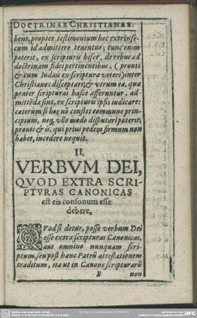 II. Verbum Dei, Quod Extra Scripturas Canonicas est eis consonum esse debere