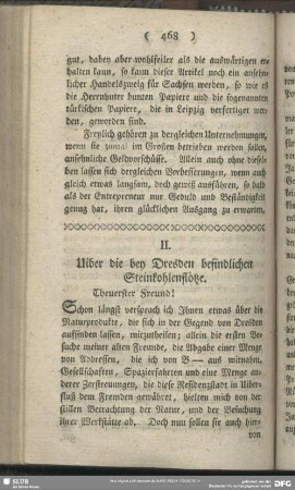 II. Uiber die bey Dresden befindlichen Steinkohlenflötze