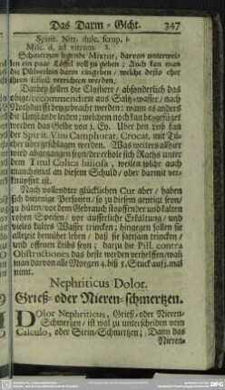 Nephriticus Dolor. Grieß- oder Nieren-schmertzen
