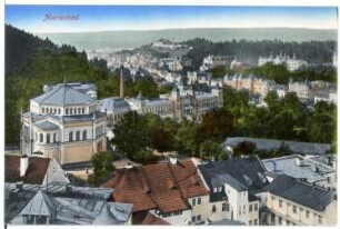 Marienbad. Blick über den Goetheplatz mit Katholischer Kirche