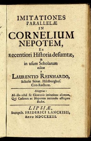 Imitationes Parallelæ In Cornelium Nepotem