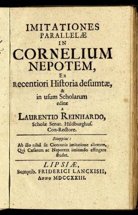 Imitationes Parallelæ In Cornelium Nepotem
