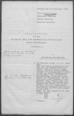 Dörrenzimmern mit Stachenhausen, Eschenhof, Bühlhof, Eberstal und Sindeldorf: Pfarrbericht 1926