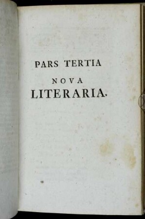 Pars Tertia Nova Literaria.
