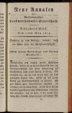 Neunzehntes Stück. Den 10ten May 1813.